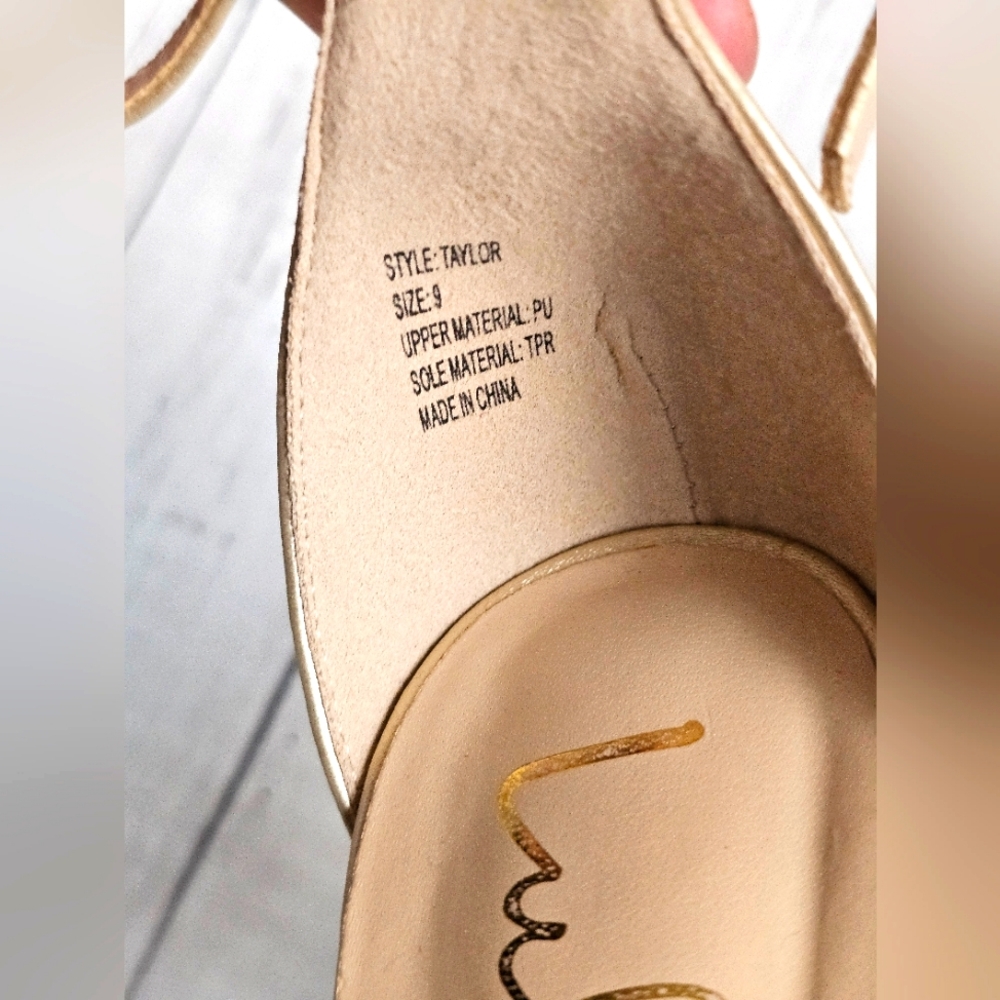 Lulus Dressy Taylor Metallic Champagne Gold Block Ankle Strap Chunky Heels - Picture 9 of 11